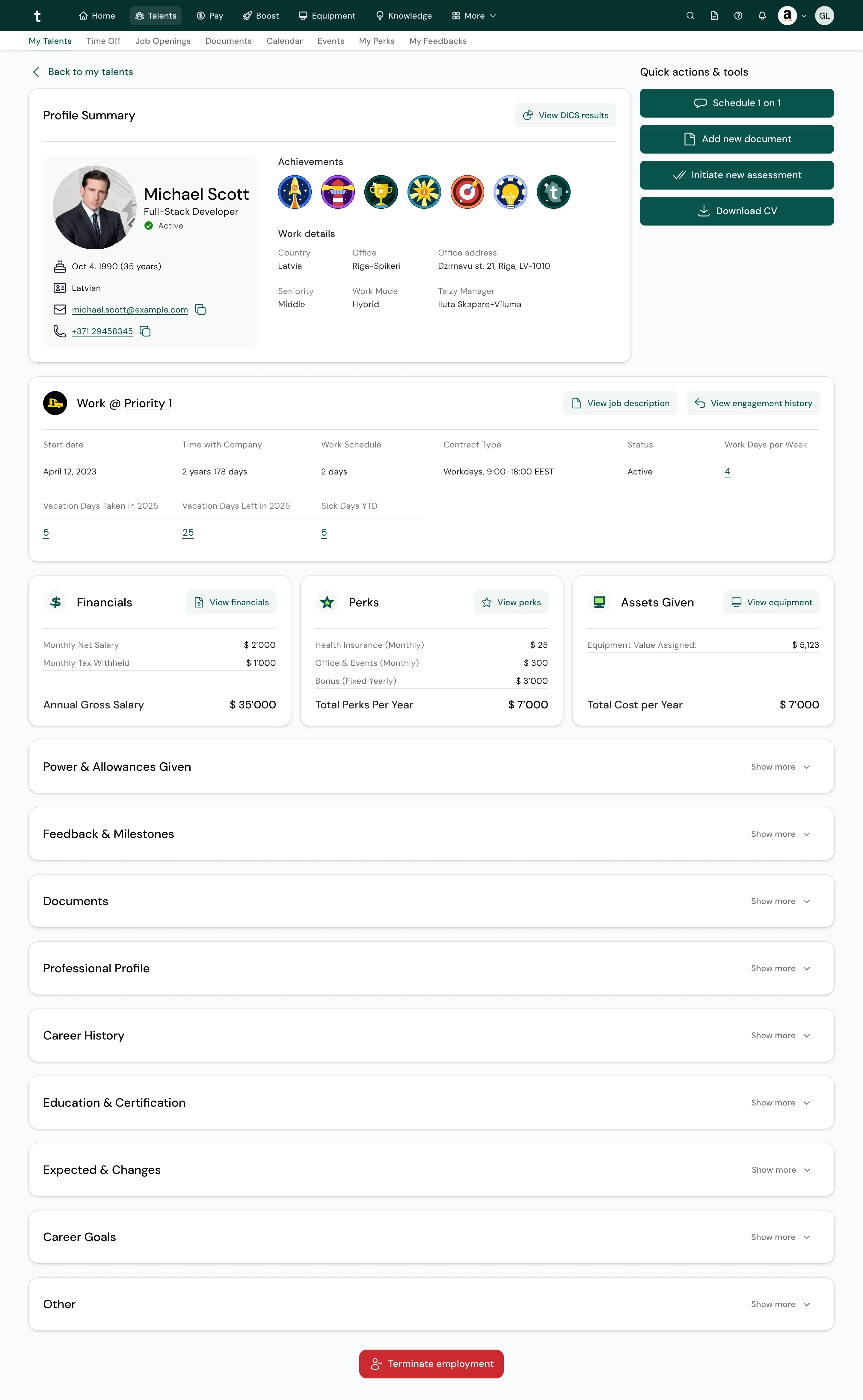 Engineer profile - financials, perks, assets, career history and DISC insights
